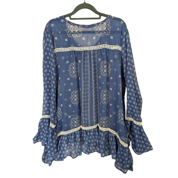 Hint of Mint Women Top Plus Size 18W Blue Sheer Paisley Bohemian Flowy Romantic - Picture 14 of 14